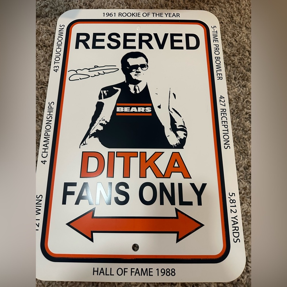 Chicago Bears Mike Ditka Fans Only Parking Sign 12" X 18"